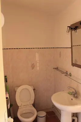 a bathroom with a toilet and a sink at L' ABBADIE in Carniol